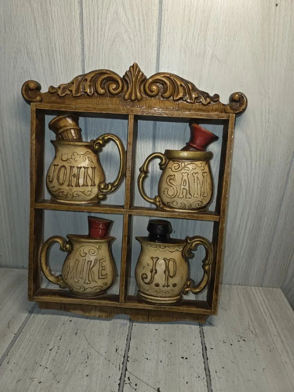 Vtg Cast Iron Barber Shop Shaving Mugs Wall Decor MCM USA Made Man Cave Cabin